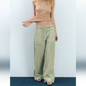 Zara Sage Green Wide Leg Trousers